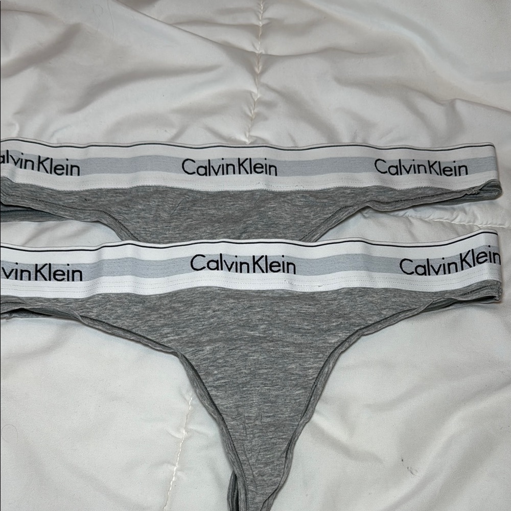 Calvin Klein Icon Cotton Modal Thong Grey Size Medium Set of Two